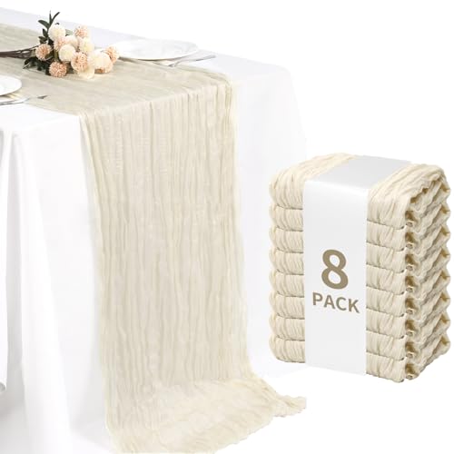 Ivory Table Runner 35x120 Inch Cheesecloth Table Runner 8 Pack for Wedding Decoration, Banquet, Boho Decor