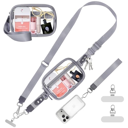Tiostep Clip and Go Strap for Phone with Wallet Crossbody Phone Lanyard and Detachable 4.5 x 6.5 Small Clear Bag for Stadium Events and Concert