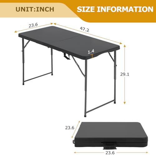 Image of FDW 4FT Folding Table Half Portable Foldable Table Picnic Table for Office Home Camping Party (Black, 4 FT)