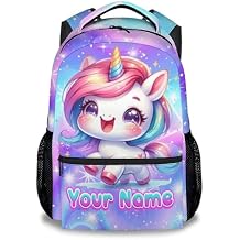 Kids Backpack, Unicorn Backpacks for Girls, 17 Inch Personalized School Bag with Name, Custom Toddler Bookbags for Elementary Primary