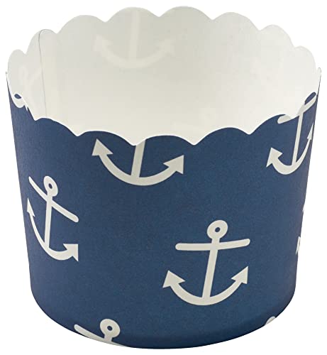 DecoPac Nautical Print Scalloped Baking Cups Perfect For Delicious Cupcakes Delicate Scalloped Edge 50 Oven Safe Cupcake