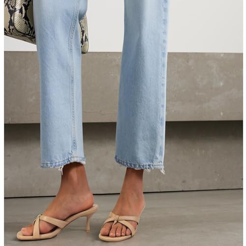 Image of Dsevht Gold Kitten Heel Sandals for Women Flip Flop Strappy Mule heels Rounded Open Toe Heeled Thong Sandals Women