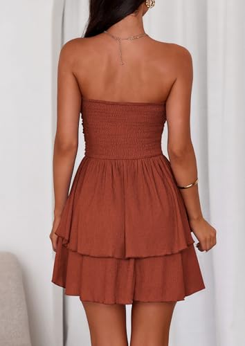 Image of PRETTYGARDEN Women's 2026 Summer Strapless Tube Mini Dress Off Shoulder Smocked Ruffle A Line Flowy Short Party Club Dresses