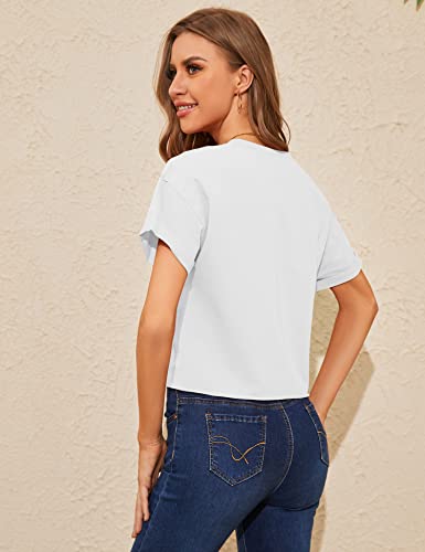 Ktilg Womens Short Sleeve Shirts Loose Fit Summer Crop Tops Fashion 2023 Cute Petite Soft White Tee Shirts L #TOP3