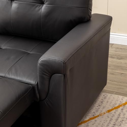 Panana Corner Sofa Bed - Universal Pull Out SofaBed - Left or Right Side Storage Chaise Couch,Sofa Bed Settee Sectional Sofa (FRSS23-Black Leather Like Fabric) - Image 6