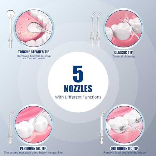 Sawgmore Munddusche, Elektrische Zahnzwischenraumreiniger mit 10 Einstellbaren Druckstufen, 600ml Fassungsvermögen, Oral Irrigator mit 5 multifunktionalen Düsenspitzen für Zuhause (Schwarz) – Bild 4