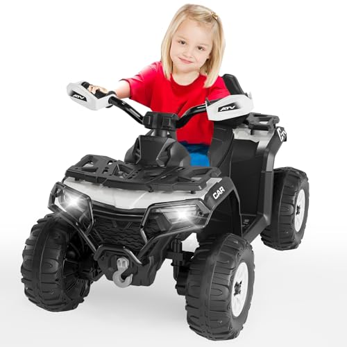 12V Electric Ride on Toys for Childrens with Remote Control, Kids ATV with LED Lights & Bluetooth, Dual 45W Motors & 3 Speed Modes, Electric Car for Kids,White - Image 4