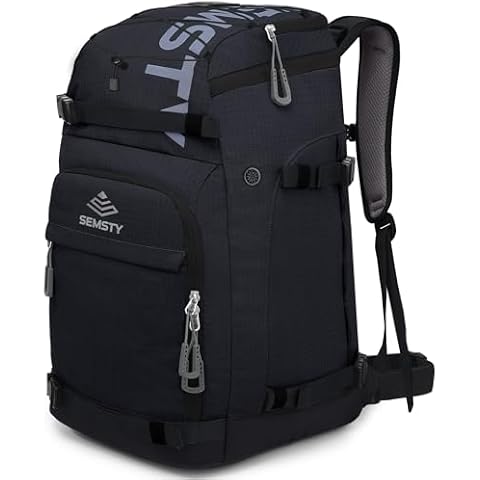 SEMSTY Ski Boot Bag, 55L Waterproof Ski and Snowboard Boots Travel Backpack for Skis, Snowboard, Ski Helmet, Goggles, Gloves & Accessories (Black) Cover
