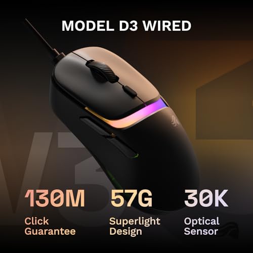 GLORIOUS Gaming Model D3 Wired Gaming Mouse - Ultralight 57g Weight, 130M Click Optical Switches, 30K DPI BAMF 3.0 Sensor, 750 IPS Tracking, 50G Acceleration, Supports All Grip Types - Black by GLORIOUS - Image 2