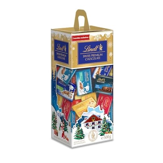 Lindt - Napolitains SWISS PREMIUM CHOCOLATE - Mix de Chocolats Lait-Noisettes, Lait-éclats de Nougat, Blanc-éclats de Nougat, LINDOR Lait, Noir Pointe de Sel, Lait Noix de Coco - Idéal pour Noël, 500g