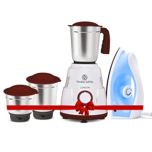 Image of London 750W Juicer Mixer Grinder With 1000W Pattaya Dry Iron Combo | 3 Jar | Perfect for Juicing, Mixing, Blending | Stainless Steel Blades | White & Red | 2 Years Warranty