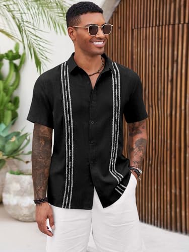 Runcati Mens Cuban Guayabera Shirts Short Sleeve Button Down Casual Summer Beach Wedding Embroidered Linen Tops2