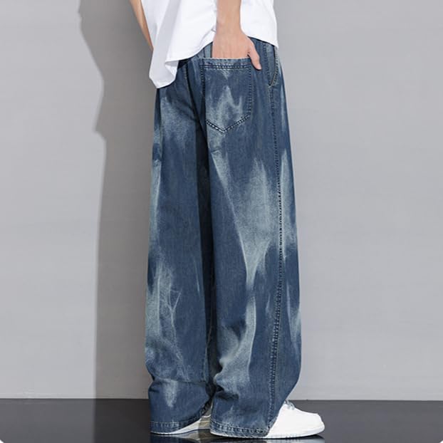 Men's Jeans Casual Gradient Y2k Loose Fit Drawstring Elastic Waist Straight Leg Denim Pants Hip Hop Streetwear3