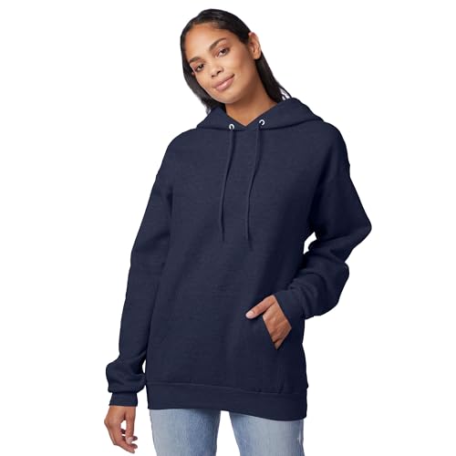 Image of Hanes Men's, EcoSmart, Cotton-Blend Hooded Sweatshirt, Plush Fleece Pullover Hoodie