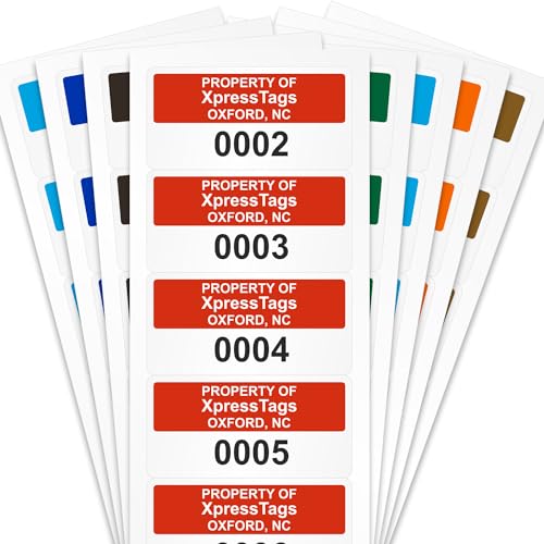 XpressTags 0.75"x1.5" Custom Asset Tags, Inventory Stickers with Sequentially Numbered