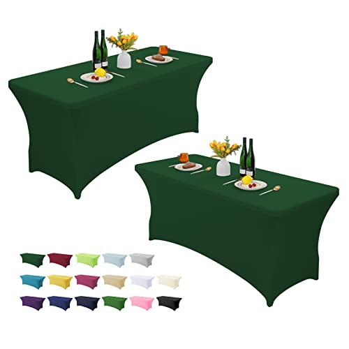 AZON 2 Pack 6FT Stretch Spandex Table Cover Washable and Wrinkle Resistant Tablecloth Fitted Rectangular Table for Party,Banquet,Weddings,Cocktail and Festival(Blackish Green,72Lx30Wx30H Inches)