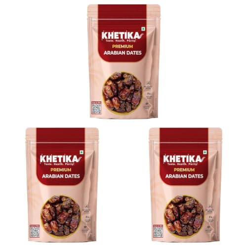 Image of Khetika Premium Arabian Dates 500g | Khajur, Khajoor | Dry Fruits | Dates in Fresh | Healthy Snacks | Rich in Fibre | No Added Sugar (Pack of 3)