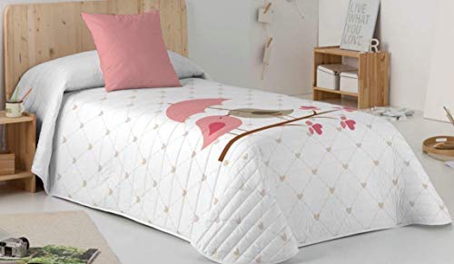 Mercato House - Colcha Bouti Infantil Pájaros Rosa/Colcha Cama 90/Colcha Microfibra, 180x260cm