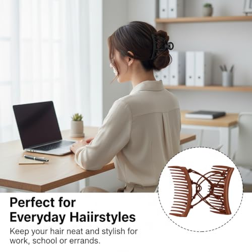 4 Pack Clips de Pelo con Doble Peine Elástico Negro y Marrón miniatura 5