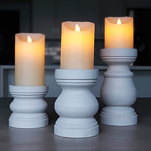 Nayomi Distressed Rustic Wooden Candle Holders Pillar Candle Holder Set Of 3. Vintage Style White Candle Holder. Farmhouse Candle Holders For Pillar Candles. Rustic Candle Holder #TOP7