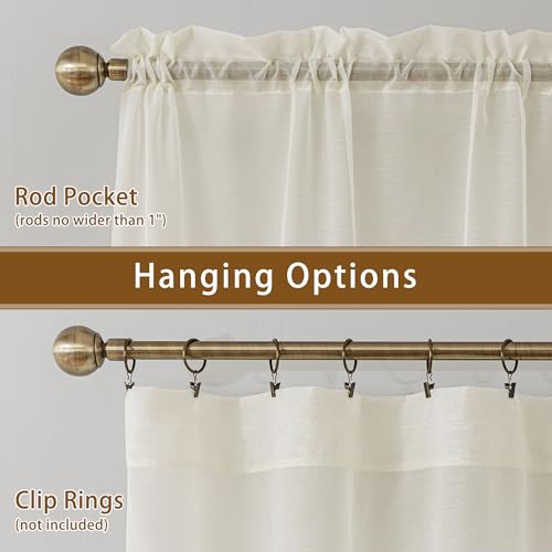 Image of Natural Sheer Curtains 108 Inches Extra Long, Privacy Semi Sheer Curtains for Living Room Bedroom, Light Filtering Rod Pocket Voile Window Drapes 2 Panels Set, Each 42 inch W x 108 inch L