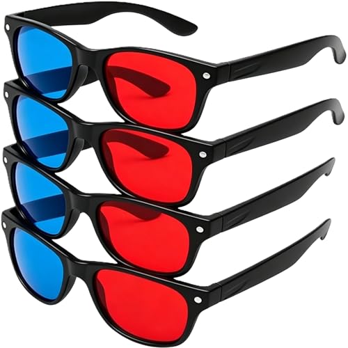 GOUDOGEDC 4Pcs Red and Blue 3D Glasses Universal TV Movie Dimensional Video Frame DVD Game Glass 3D Style Glasses 3D Viewing Glasses, Televisions and Video Light Simple Design,Accessories
