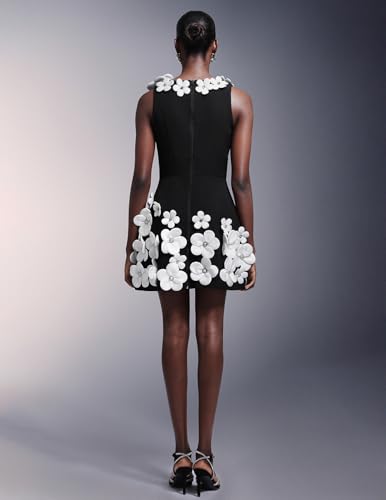 BELLA BARNETT Black Deep V Neck Sleeveless Diamond 4D Flowers Party Dress Mini A Line Prom Dress for Date Night3