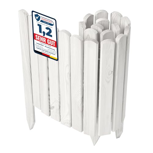 Garronda Beeteinfassung Holz Rollzaun Holzzaun 40 cm x 100 cm imprägniert Flexibler Rollborder Rasenkante Palisade Gartenzaun Umzäunung für Garten GD-0148, Weiß