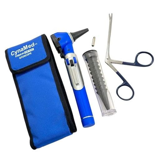 New Premium Student Home USE LED Bright Light ENT Diagnostic Otoscope Pocket Size Blue Plus Aligator Ear Nose Forceps Plus 1 Extra Replacement Bulb Cynamed