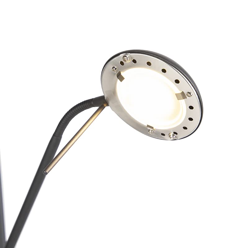 Qazqa Moderno Lámpara de pie negra flexo regulador LED - DIVA 2 Acero Redonda/Alargada Incluye LED Max. 2 x 18 Watt