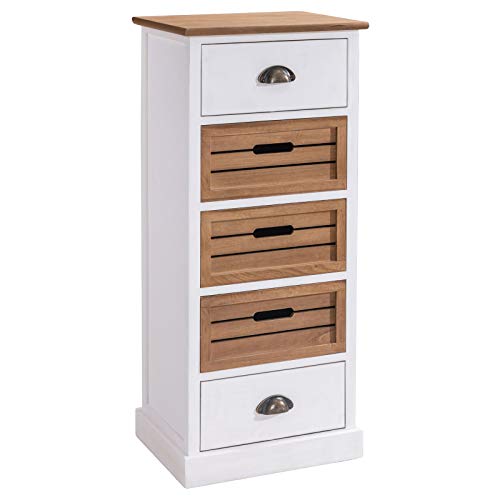 IDIMEX Chiffonnier Cornelia Commode avec 2 tiroirs et 3 caisses de Rangement, en Bois de Paulownia Blanc et Brun Style Maison de Campagne