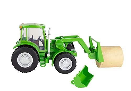 Big Country Toys Tractor & Implements, 1:20 Scale, Toy Tractor With Hay Bale And Bucket Attachment, Working Doors, Green, Ages 3 And Up #TOP1