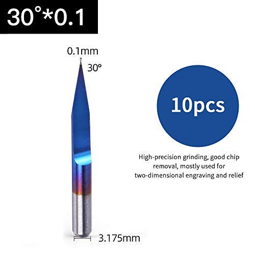 10 Fraises à Rainure En V 30° – Carbure Tungstène 0.1mm, Tige 1/8" Pour CNC