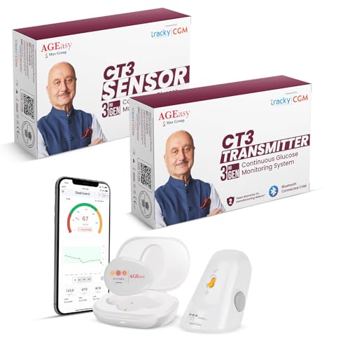 Image of AGEasy (Max Group) CGM Sensor & Transmitter for Smart Glucose Tracking | Real-Time Blood Sugar Level Tracking | Bluetooth-Enabled Continuous Glucose Monitor Device | Needleless Patch Sensor - No Finger Pricks, Waterproof, Compact & Lightweight, 14-Day Sensor Life | Reusable Transmitter with 2-Year Warranty & Instant Charging