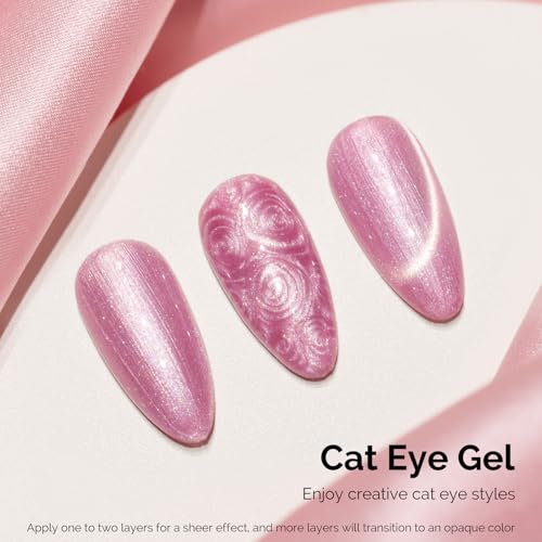 Image of MelodySusie Pearl Cat Eye Gel Nail Polish, 0.5 Fl Oz Bubblegum Pink Glitter Holographic Magnetic Nail Polish with Magnet, UV Nail Polish for Nail Art Manicure Salon DIY at Home G1603