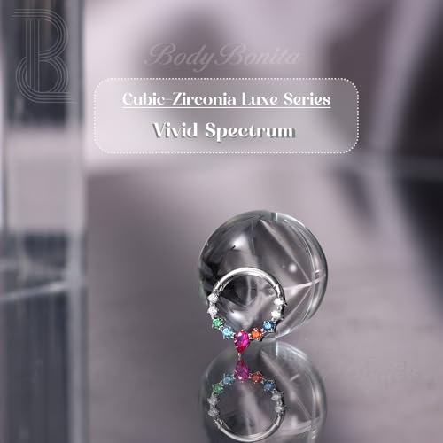 BodyBonita 16G Septum Rings Jewelry - Cubic Zirconia Luxe 316L Stainless Steel Hinged Nose Rings Hoops for Women Conch Piercing Jewelry Tragus Daith Helix Earring 14K Gold Plated/Silver 8 mm/10 mm2