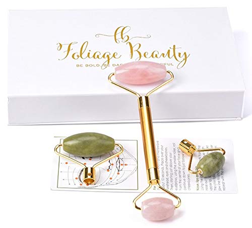 Jade Rose Quartz Roller Kit with 3 Changeable Heads | Face Facial...