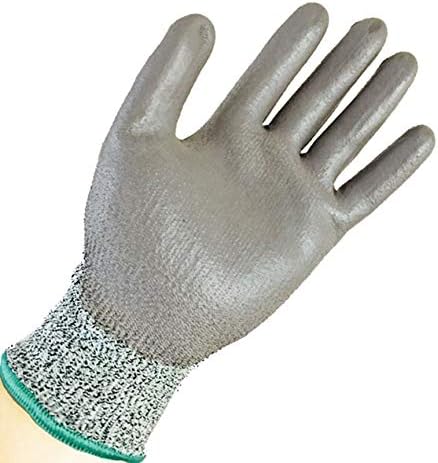 Cut Resistant Glove stark Polyurethane Palm Coated 13 Gauge HPPE Gray New (3 pairs, Large)