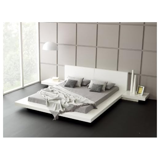 Hekami interiors King Size Bed with Side Tables (Low Height Bed with White high Gloss Finish)