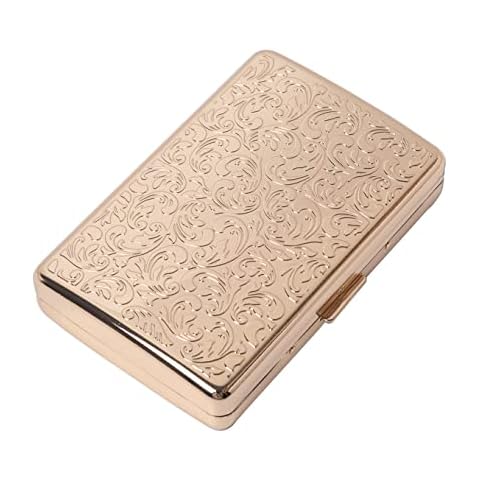 Classic Vintage Metal Cigarette Case/Storage Box, Can Hold 100’s 16 pcs (Champagne Gold) Cover