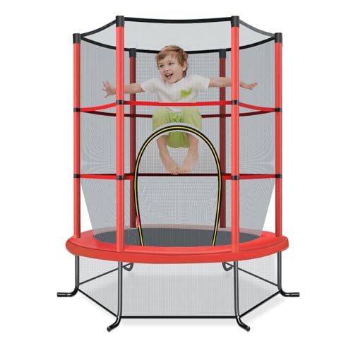 GOPLUS Trampoline Exterieur Enfant Ø165cm, Cadre en Acier, Trampoline pour Enfants avec Filet de Sécurité Hauteur 150cm, Charge Dynamique 45KG et Statique...