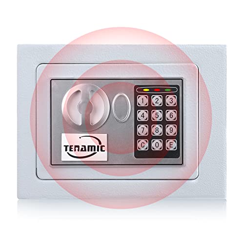 Image of TENAMIC Electronic Digital Security Keypad Lock Box - 0.23 Cubic Feet Mini Safe for Office, Hotel, Home - White