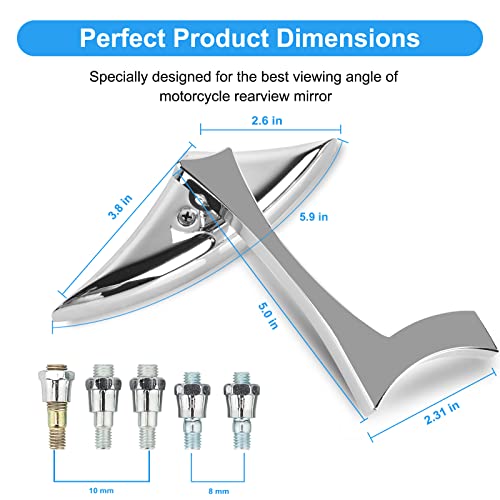 Nifeida 8Mm/10Mm Motorcycle Spear Blade Rearview Side Mirrors, Chrome Motorcycle Cruiser Blade Mirrors Fit For Harley Cruiser Chopper Sportbike Dyna Softail Street Bike Scooter Dirt Bike, Pair #TOP4