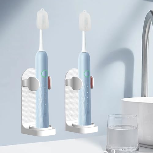 Porta Cepillo de Dientes Electrico, 2 Piezas Soporte Cepillo de Dientes Pared Ajustable Organizador Cepillos de Dientes Soporte para Cepillo de Dientes Eléctrico con 2 Funda Cepillo Dientes
