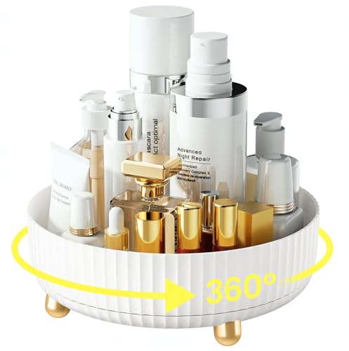 A-LuGei 【Elegant White 9" Perfume Organizer, 【360° Rotating】 Vanity Organizer, Bathroom Organizers and Storage, Makeup Organizer for Skincare Cosmetic Lazy Susan Dresser Decor 【Minimalist Chic】