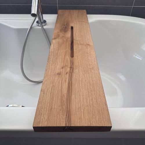 RuPS Premium Handmade Solid Wood Bathtub Tray/Bath Caddy for Bathroom, Bath Shelf/Table for Pool, Spa House, Tray with Mobile Holder. (Brown)