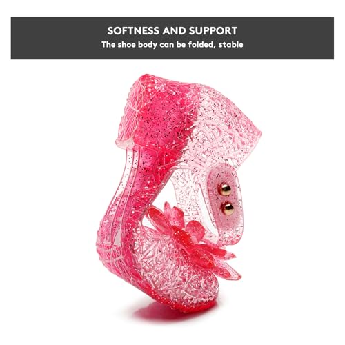 Flower Pairing Girls Princess Jelly Flats - Sparkly Dress Up Sandals for Cosplay & Parties | Lightweight Ballet Heels for Kids Ages 3-84