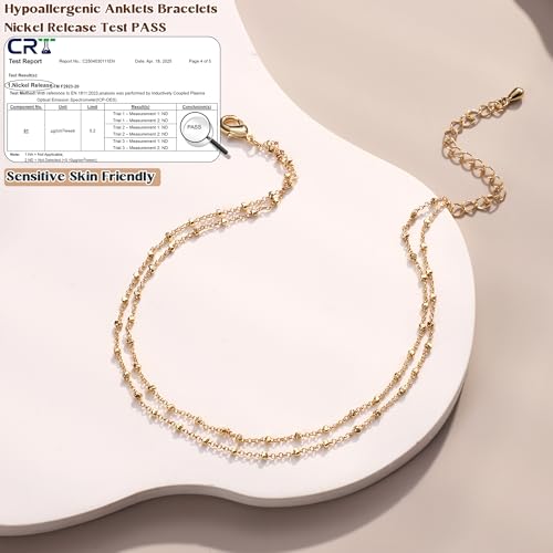 Image of LOYALLOOK Ankle Bracelets for Women Waterproof, 14K Gold Plated Cuban Figaro Link Chain Anklets Non Tarnish, Dainty Layered Anklet Bracelets Adjustable Summer Beach Foot Jewelry