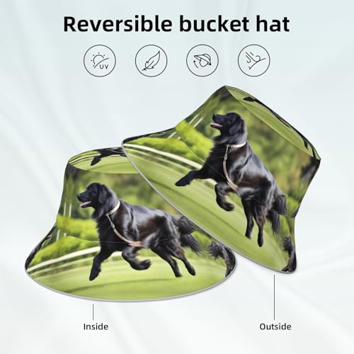 Trotting Flat Coated Retrievers Paw Picture Reflective Bucket Hat - Lightweight, Breathable, and Stylish Outdoor Headwear Black, Black, One Size2