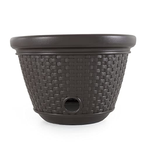 Suncast 4 Pack Wicker Hose Pot, Decorative Resin Garden Hose Storage, 100ft 5/8in Standard Vinyl Hose Capacity with 4 Drain Holes, 18in x 12in, Java - image 4